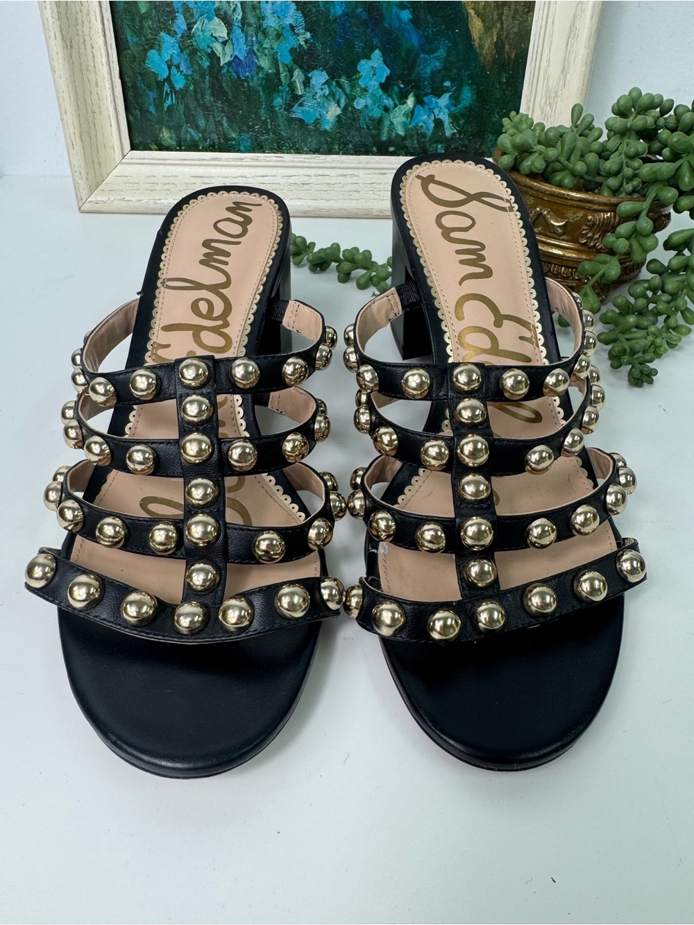Sam Edelman Suri Sandle Gold Studded Straps, size 8.5